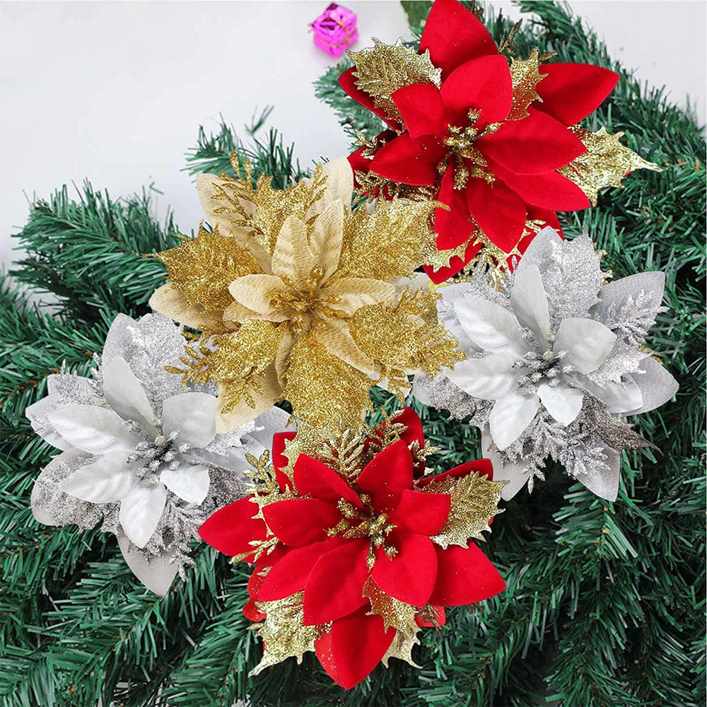 Glitter Artificial Christmas Peony Flowers – Xmas Tree Ornaments Christmas Flower Ornaments Babs