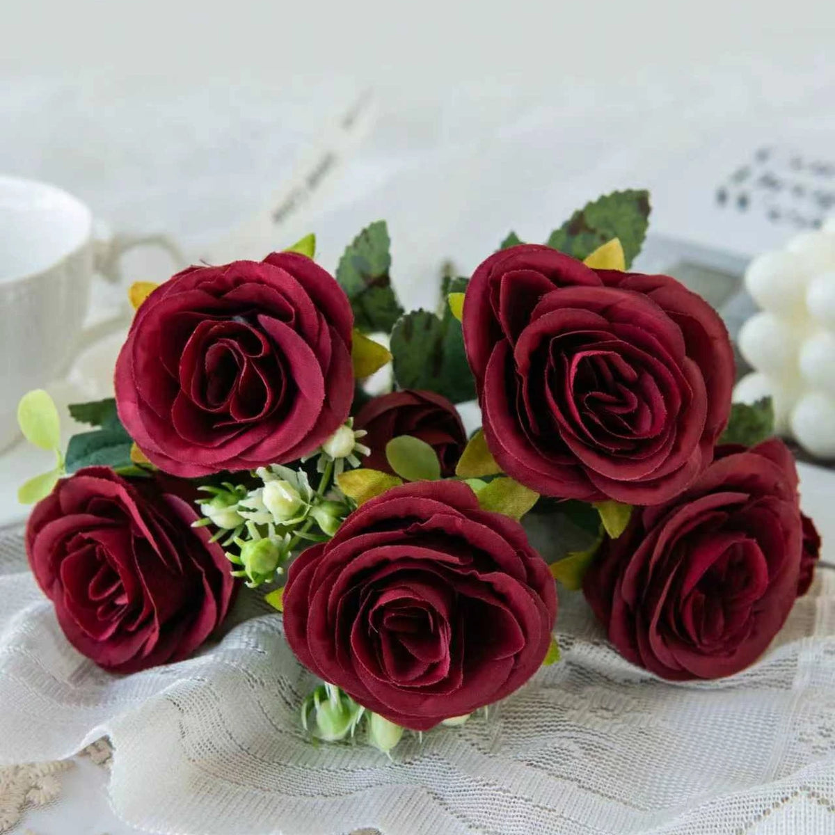 Silk Peony Hydrangea Artificial Flower Bouquet – Wedding & Home Artificial Flower Bouquet Babs Red 1pc