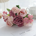 Artificial Silk Peony Rose Hydrangea Bouquet – Wedding Décor Artificial Flower Bouquet Babs Deep Pink 1pc