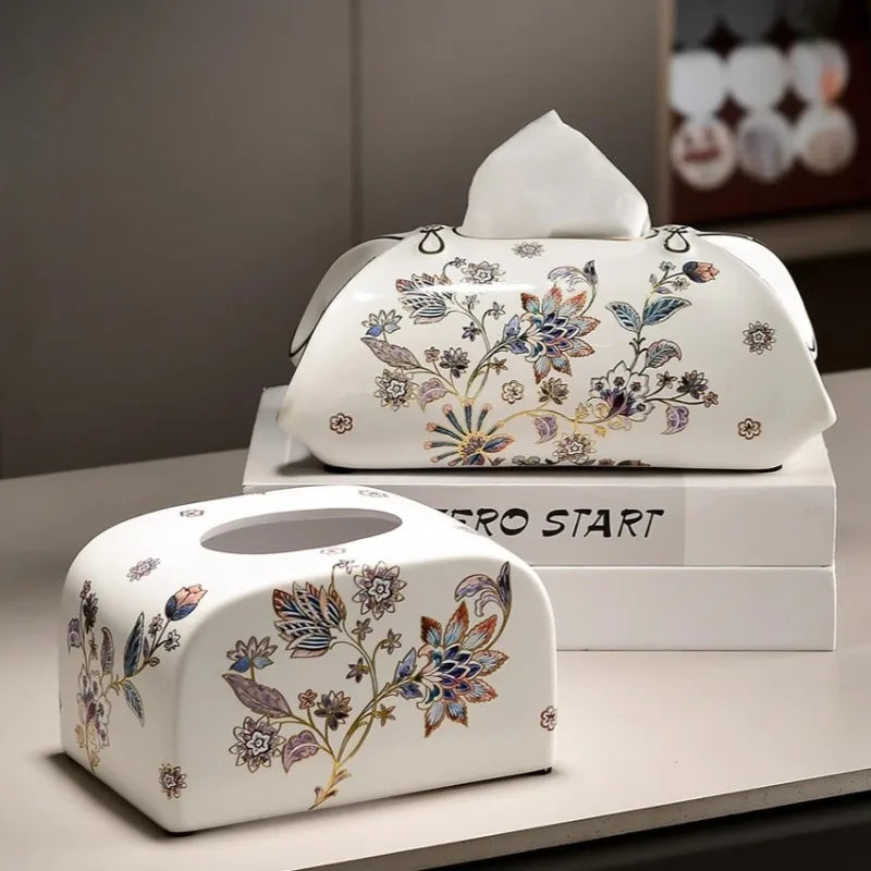 Vintage Ceramic Tissue Box – Hand-Painted Floral Nordic Décor Ceramic Tissue Holder Babs