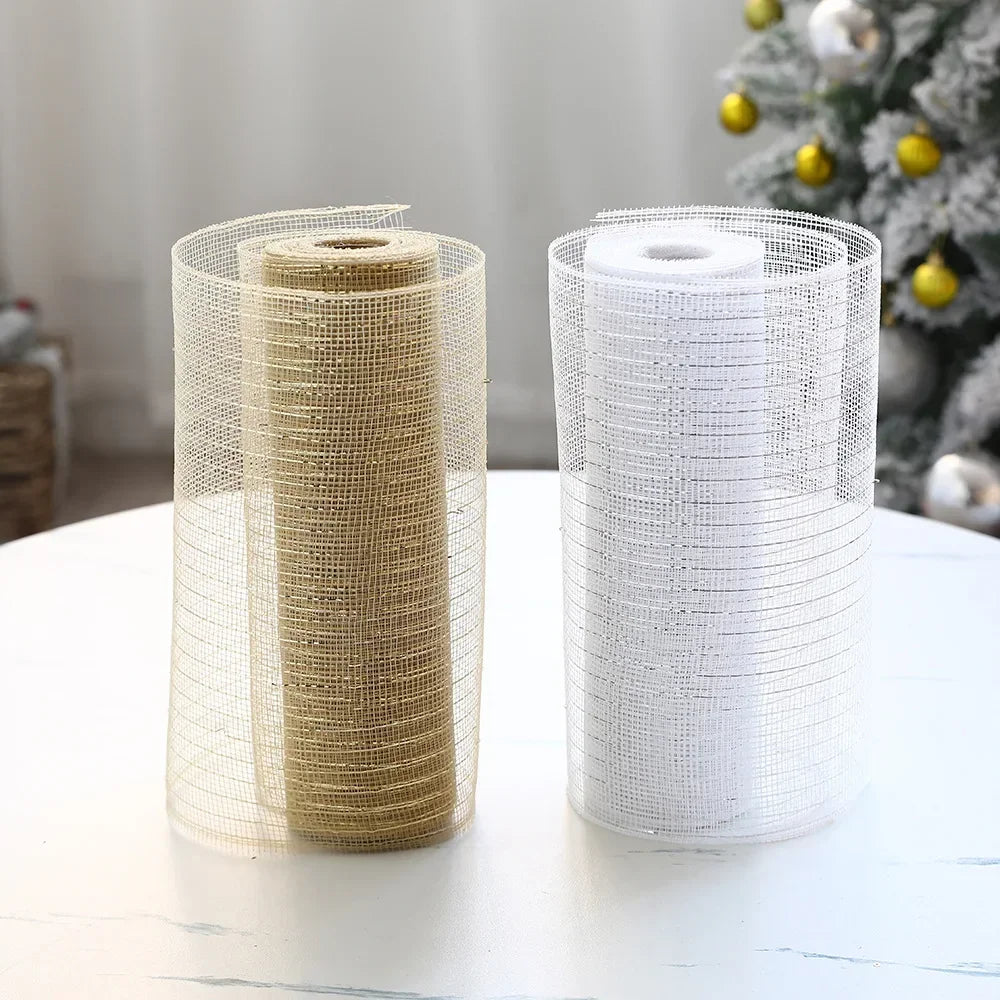 10 Yards Christmas Mesh Tulle Ribbon Roll – Gold & Silver Christmas Mesh Ribbon Babs