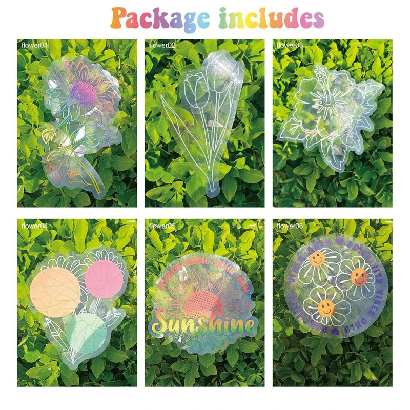 6-Piece Rainbow Suncatcher Window Stickers – PVC Glass Decals Window Suncatcher Stickers Babs Flower