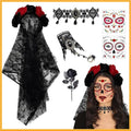 Gothic Dia de los Muertos Lace Rose Necklace & Bracelet Set Costume Jewelry Set Babs Beige 3PCS