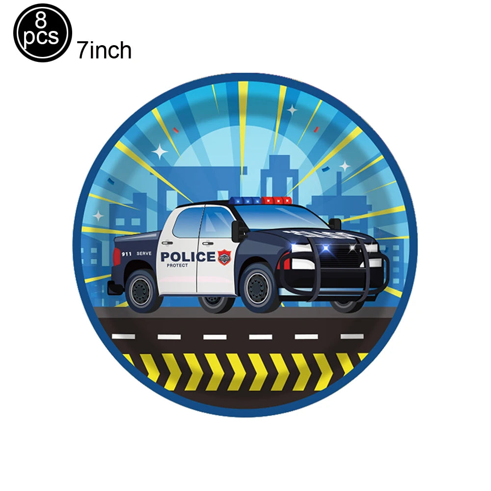 Police Theme Kids Party Supplies – Plates, Cups & Balloons Set