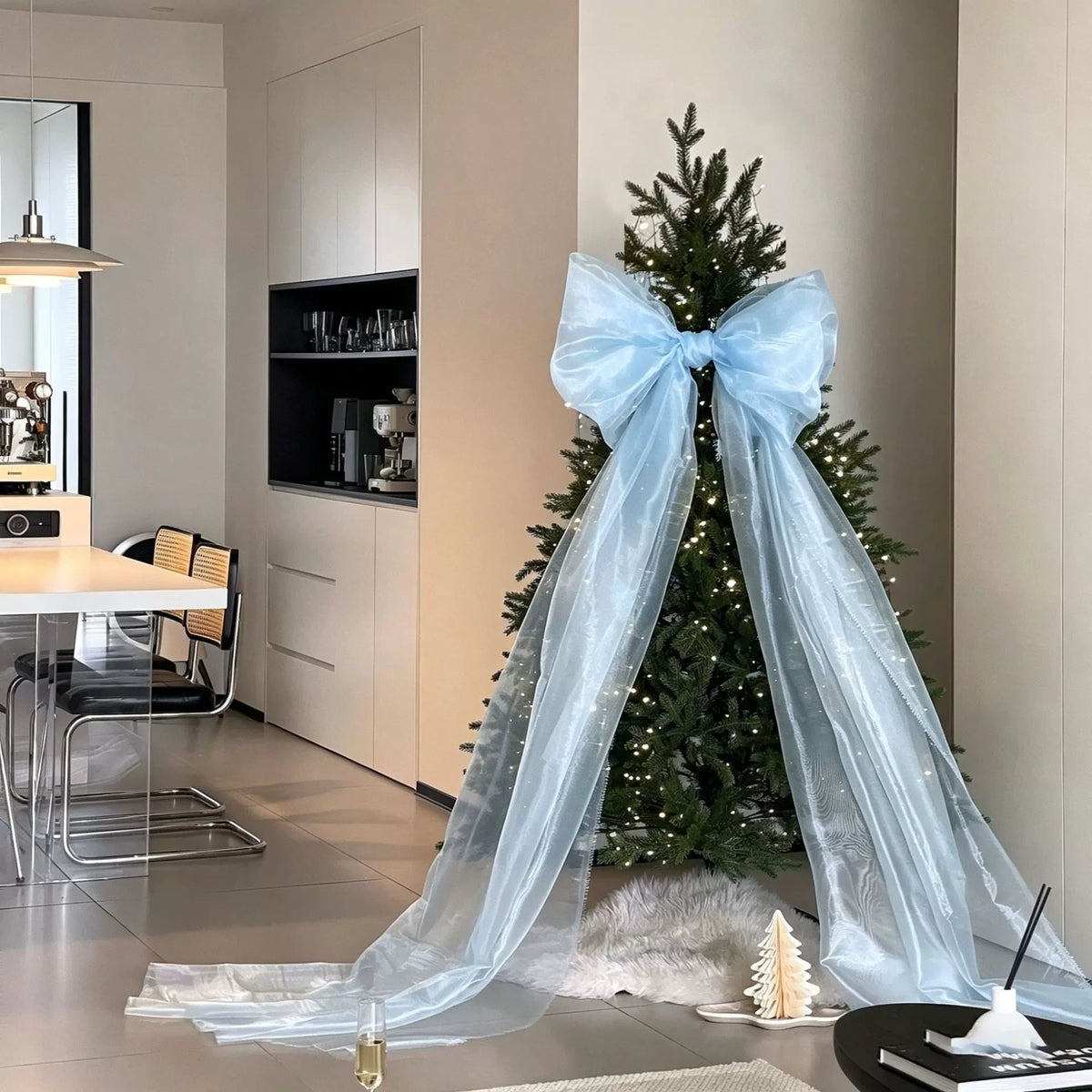 Oversized Pearl Mesh Bow Christmas Tree Garland Ornament Christmas Bow Ornament Babs Blue 10PCS