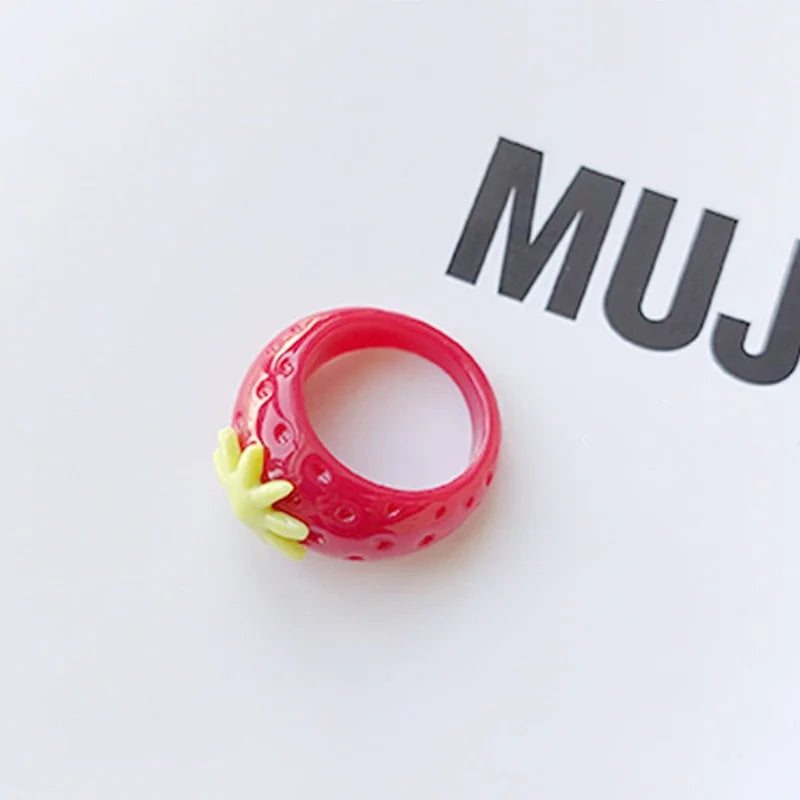 Sweet Strawberry Fruit Ring | Hand-Painted J-Korean Fashion Fashion Ring Babs