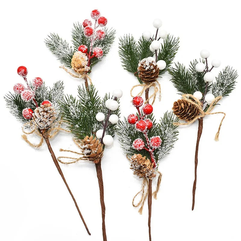5Pcs Christmas Red Berry & Pine Cone Artificial Branches Décor Christmas Décor Branches Babs