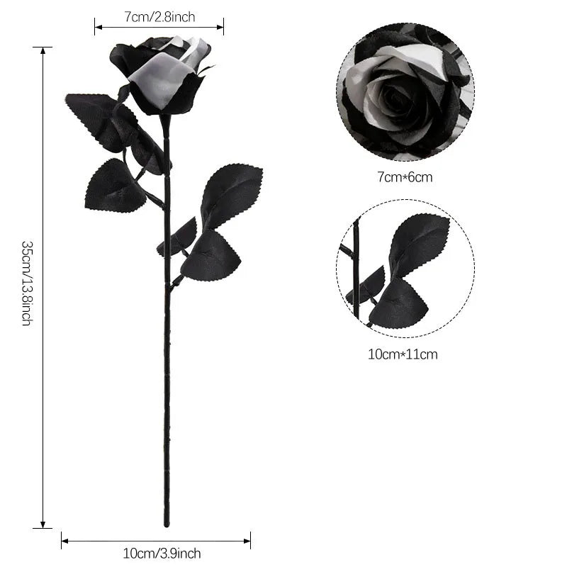 Premium Artificial Black Roses with Stems | Wedding & Halloween Artificial Flowers Babs Black and White 20pcs