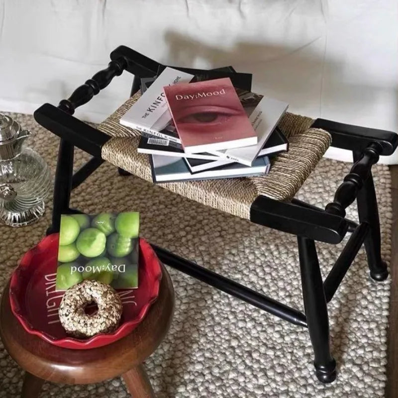 Rattan Wooden Stool – Luxury Entrance Hall & Living Room Seat Decorative Wood Stool Babs