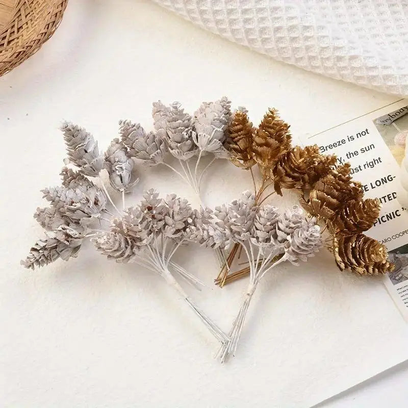 12Pcs Artificial Pine Cone Flowers – Christmas & Wedding Decor Artificial Floral Decor Babs
