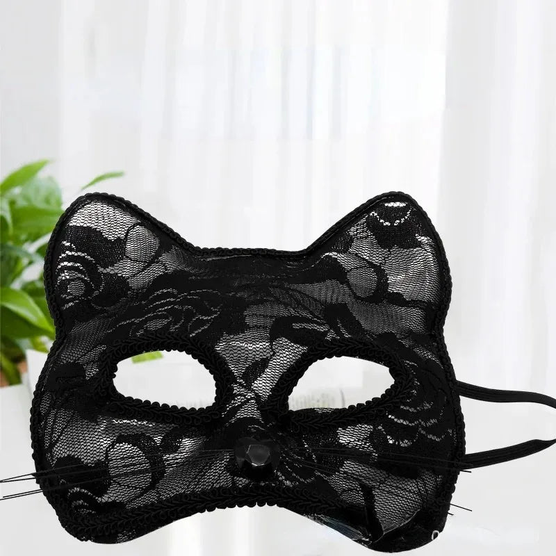10pcs Halloween Lace Half Face Masks – Cat & Fox Cosplay Costume Party Masks Babs