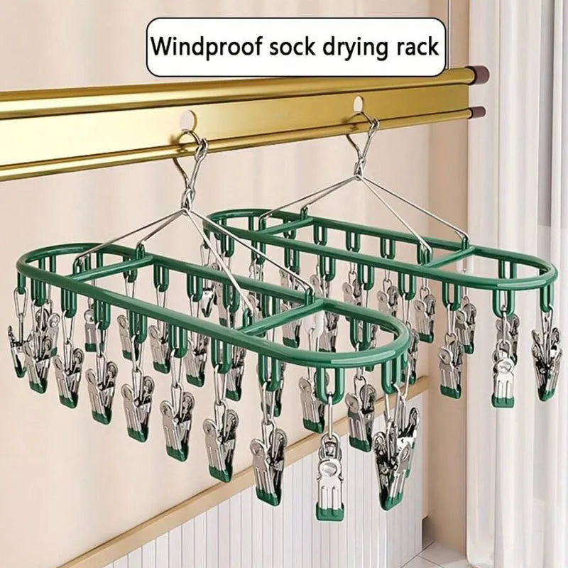 Stainless Steel Clothes Drying Rack with Windproof Hooks Laundry Drying Rack Babs