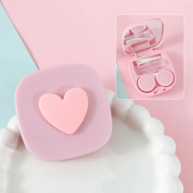 Heart Contact Lens Case with Mirror – Cute Travel Kit Contact Lens Case Babs Pink