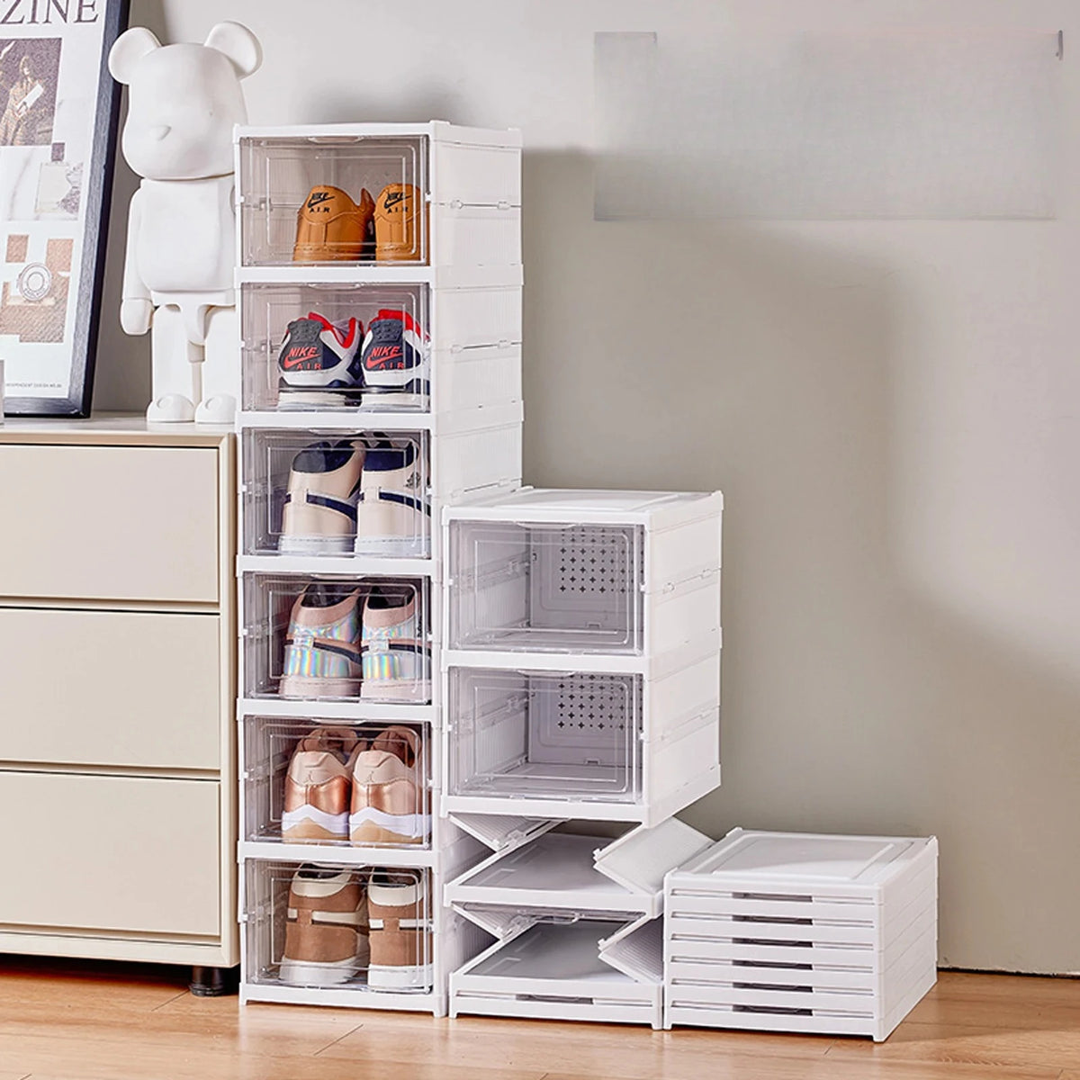 6-Layer Foldable Transparent Shoe Storage Box | Stackable Rack Shoe Storage Organizer Babs