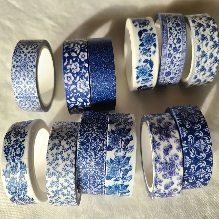 12 Rolls Chinoiserie Blue White Washi Tape – Craft & Journal Decorative Washi Tape Babs