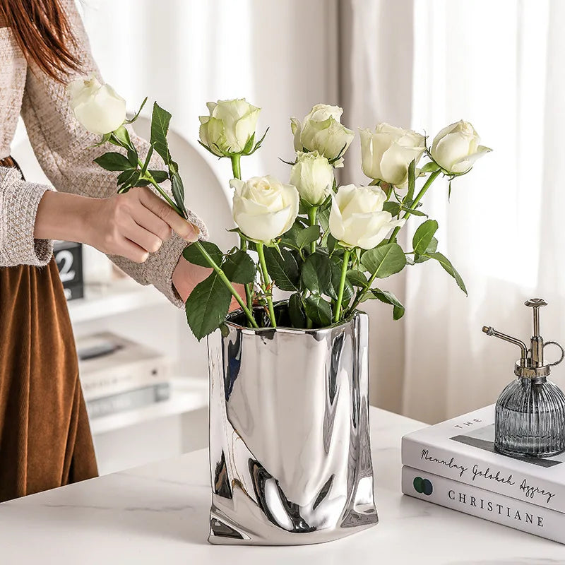 Nordic Silver Ceramic Vase | Modern Home Décor & Gift Idea Decorative Ceramic Vase Babs