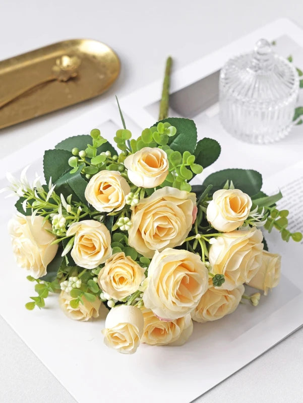 Artificial Silk Rose Bouquet for Wedding & Home Décor Artificial Silk Flowers Babs Champagne 1 pc