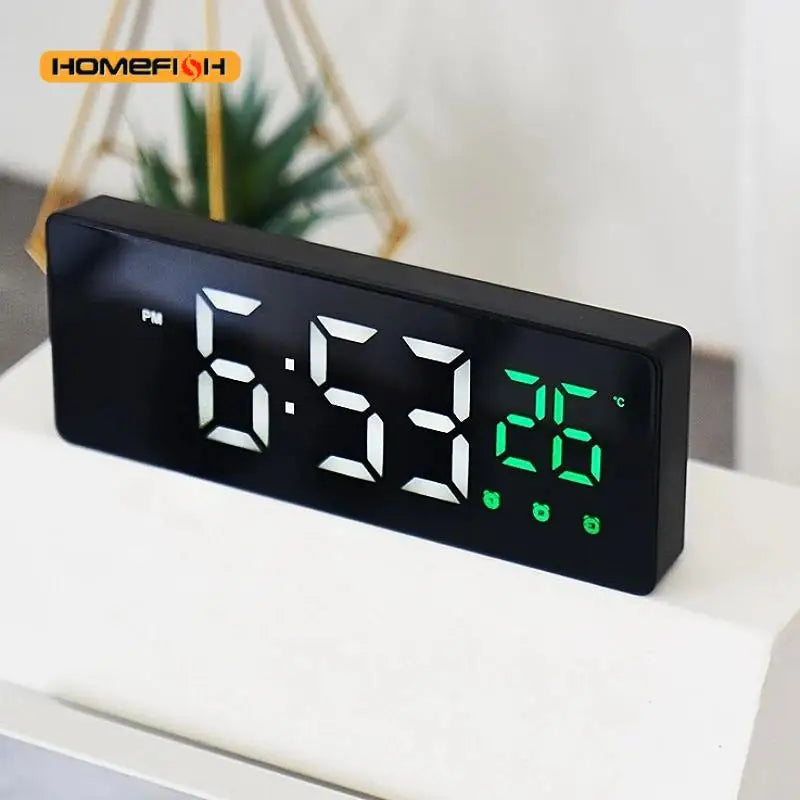 Voice Control LED Mirror Alarm Clock – 3 Alarms & Temp Display LED Alarm Clock Babs