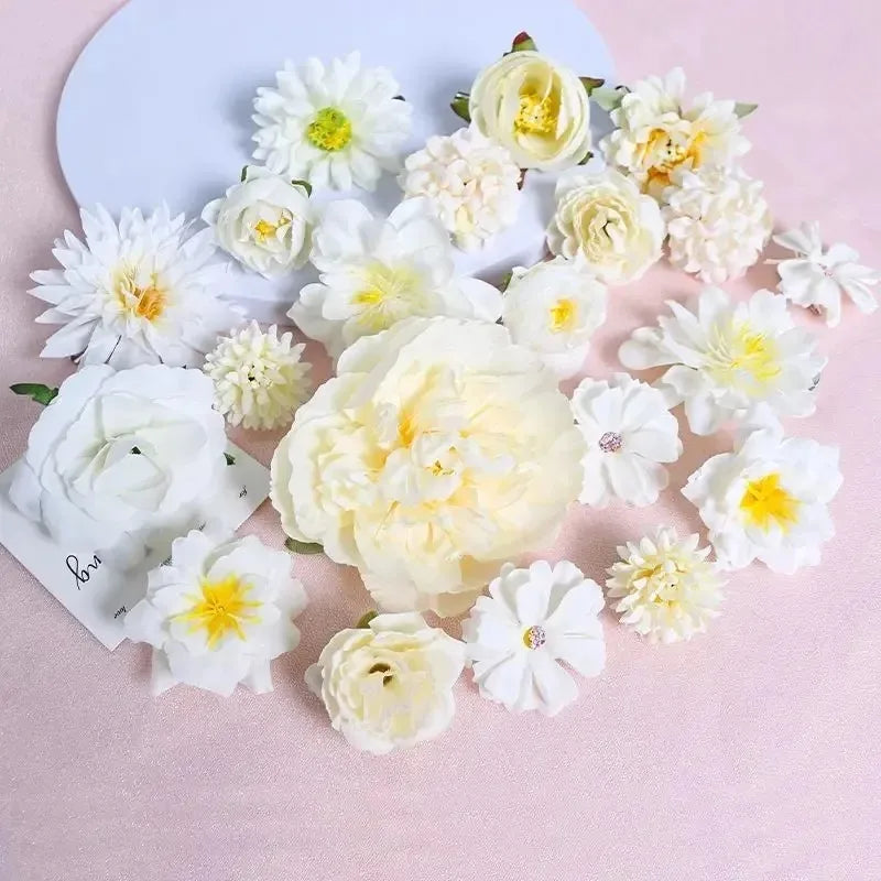 Silk Rose Artificial Flower Heads for Wedding & Home Décor Artificial Silk Flowers Babs White 21pcs