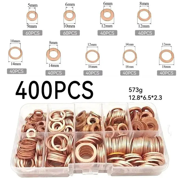 Copper Washer Gasket Set 50/100/120 Pcs Flat Ring Seal Kit Copper Washer Kit Babs Copper 400pcs