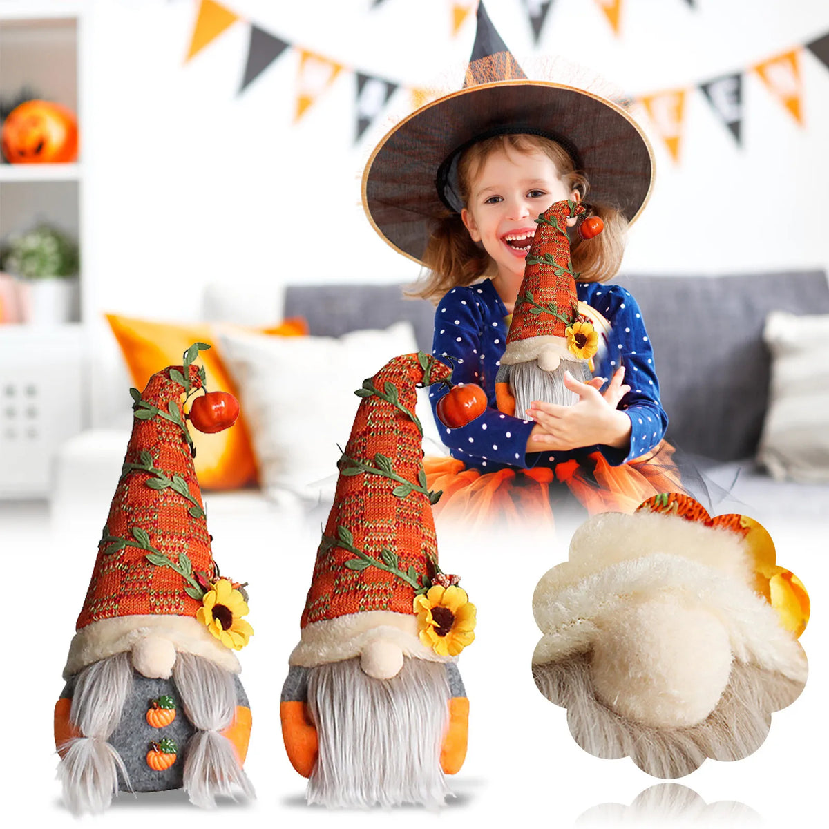 Fall Harvest Gnome Plush Faceless Doll – Autumn Home Decor Holiday Gnome Ornament Babs