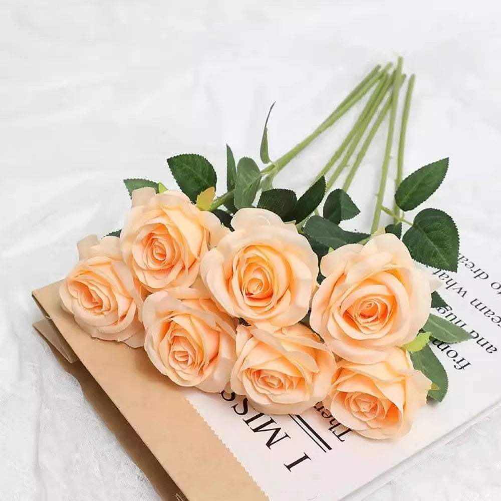 Tulip Rose Artificial Silk Flower Bouquet – 3/5 Pcs Home & Wedding Artificial Flower Bouquet Babs Champagne 3Pcs