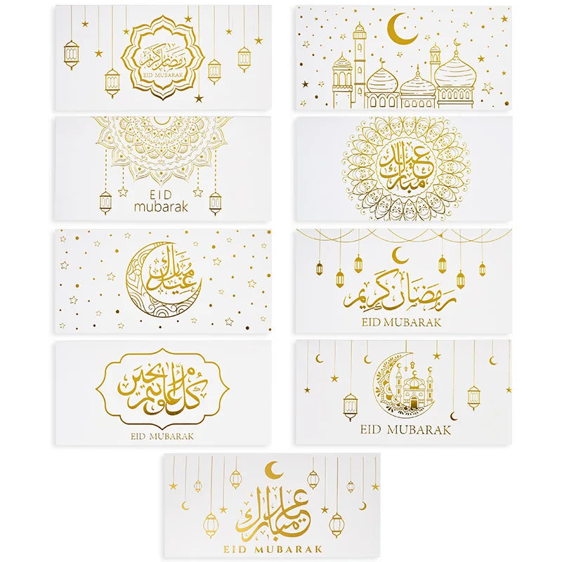 9Pcs Eid Mubarak Gift Envelopes – Ramadan Money Bags 2026 Gift Envelopes Babs White