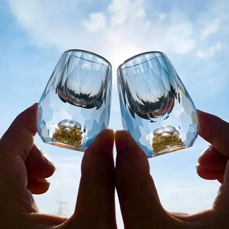 Double-Bottom Gold Foil Glass Cup Set – Elegant Reusable Drinkware Glass Cup Set Babs