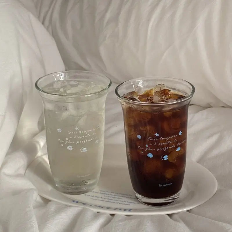 Vintage Ocean Seashell Print Glass Cup | Cold Brew & Iced Drinks Printed Glass Cup Babs