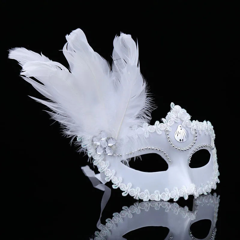 12Pcs Lace Feather Half Face Masks – Masquerade Party Set Masquerade Mask Set Babs White