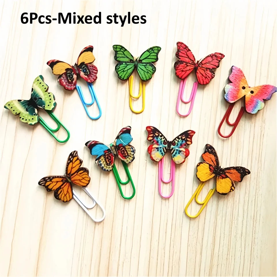 6Pcs Butterfly Paper Clips Cartoon Bookmarks & Binder Clips Decorative Paper Clips Babs 6Pcs-Mixed styles
