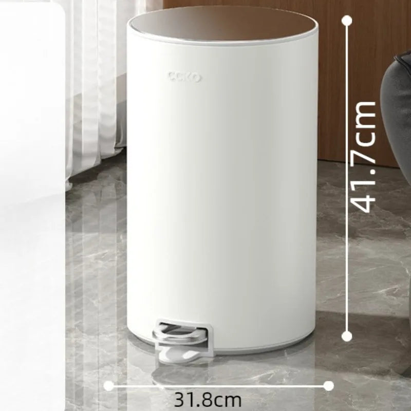 Stainless Steel Pedal Trash Can | 7L 11L 15L Round Dustbin Pedal Trash Can Babs 15L-White