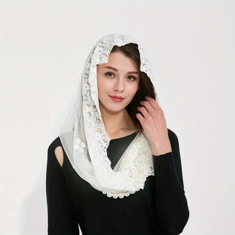 Lace Floral Women's Ring Tube Scarf – All-Season Knit Headscarf Lace Ring Scarf Babs 1pc