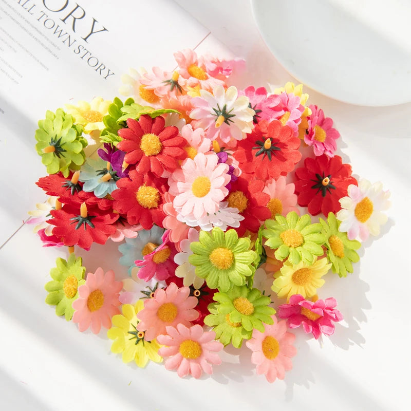 50/100pcs Mini Silk Daisy Flower Heads for DIY & Weddings Artificial Flower Heads Babs