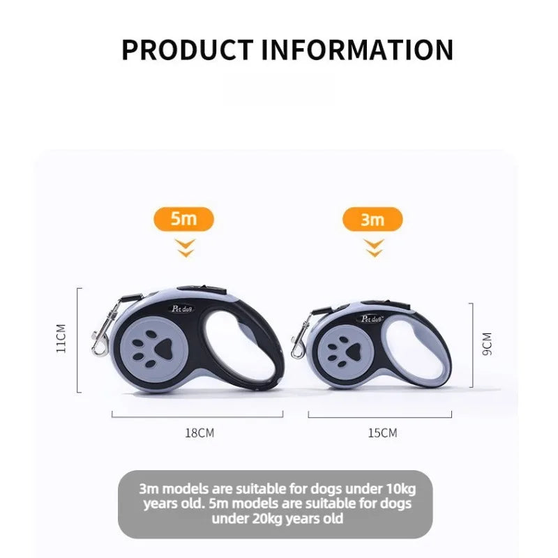 Retractable Dog Leash 3M/5M – Auto Traction Rope for Walks Retractable Dog Leash Babs