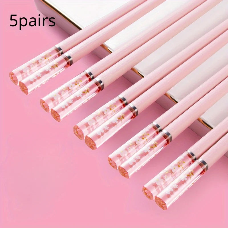 Pink Alloy Chopsticks with Cherry Amber | Reusable Tableware Reusable Chopsticks Babs 5pairs