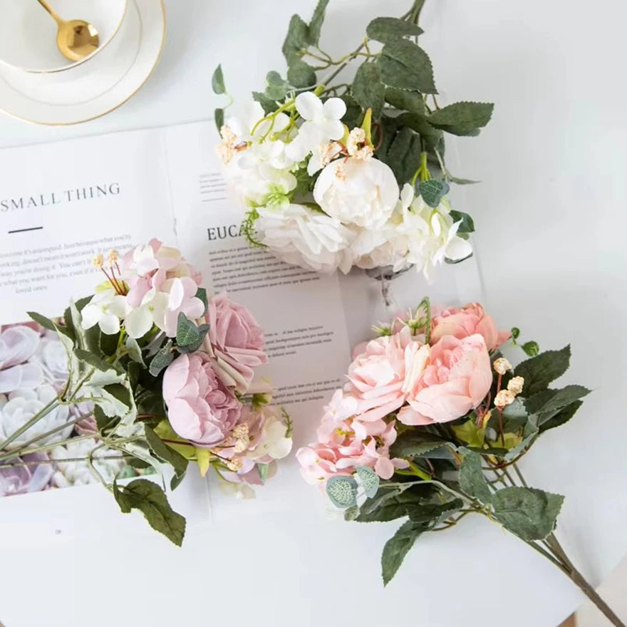 Silk Artificial Flowers Bouquet – Roses, Peonies & Hydrangea Artificial Flower Bouquet Babs