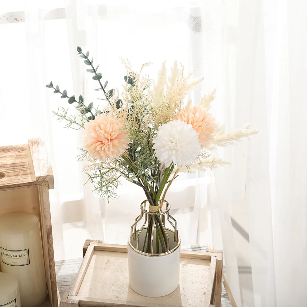 40CM Silk Artificial Flower Bouquet – Eucalyptus & Dandelion Artificial Flower Bouquet Babs
