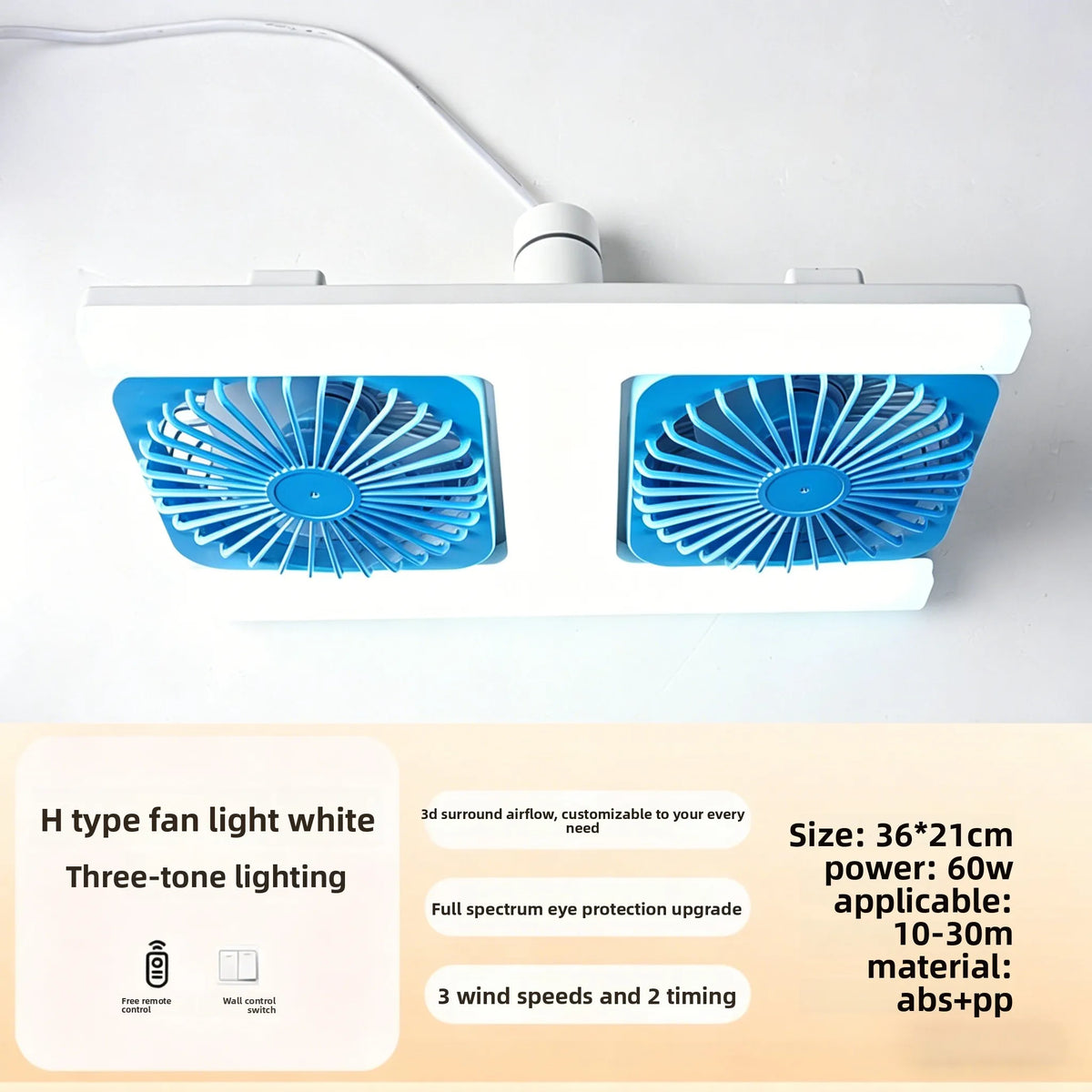 Dual Fan LED Ceiling Light E27 Base – Quiet, Powerful, 200W Ceiling Fan Light Babs Blue