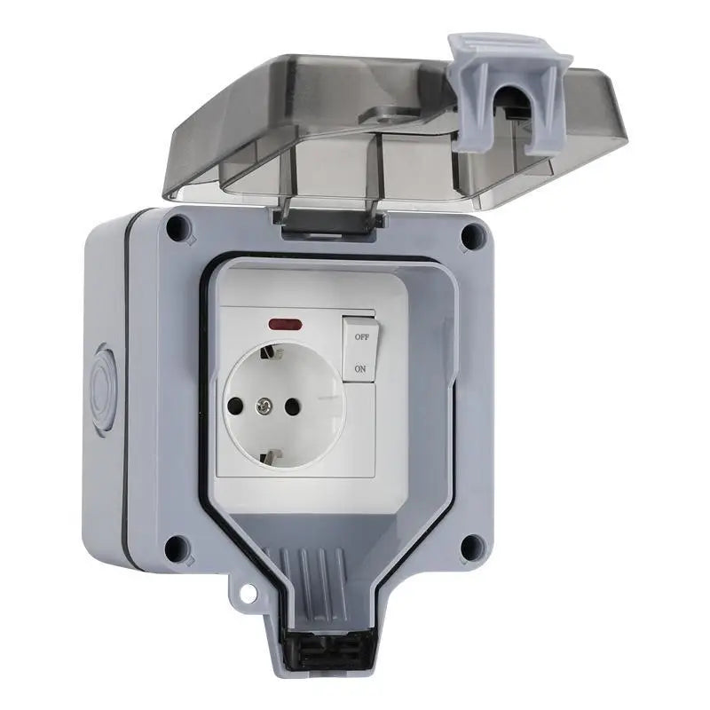 HUXUAN IP66 Waterproof Outdoor Schuko Wall Socket with Switch Waterproof Wall Socket Babs one size