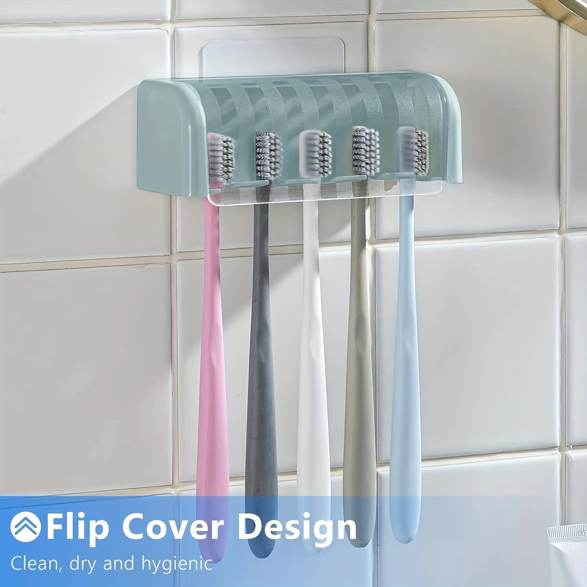 5-Slot Covered Wall Toothbrush Holder – Self-Adhesive Mount Toothbrush Holder Babs Blue