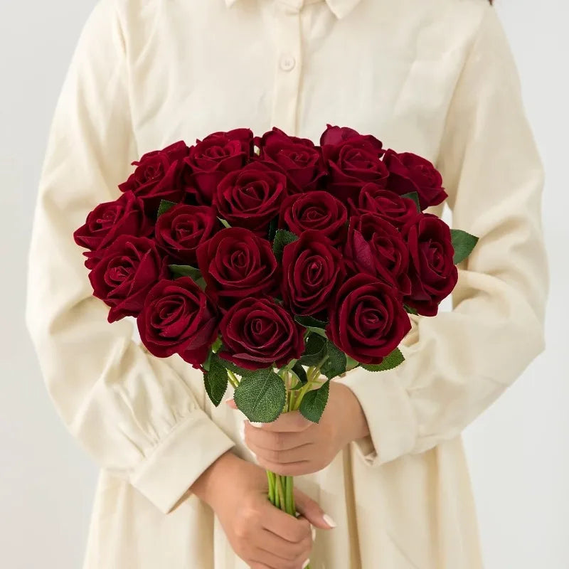 5-Pack Velvet Silk Rose Artificial Flowers | Long Stem Décor Artificial Silk Flowers Babs
