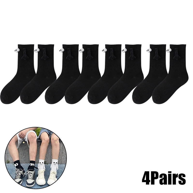 Magnetic Holding Hands Socks – Funny Novelty Couple Gift Novelty Socks Babs Black-4Pairs
