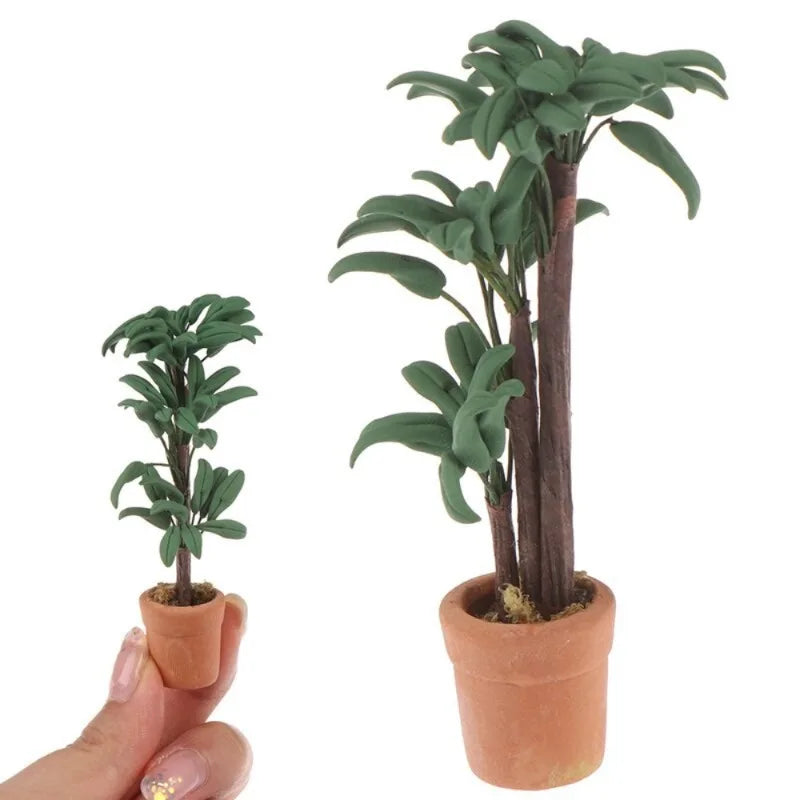 1:12 Dollhouse Miniature Potted Plant – Green Leaf Garden Decor Dollhouse Miniature Babs