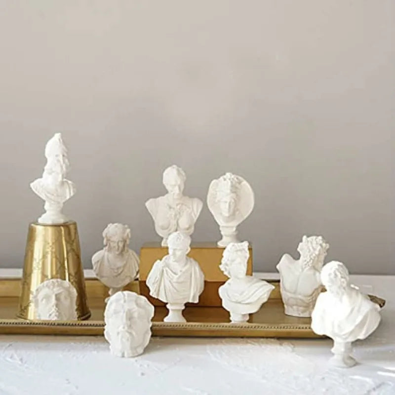 10-Pc Mini Greek Bust Figurines Resin Sketch Statues Home Decor Decorative Figurine Set Babs