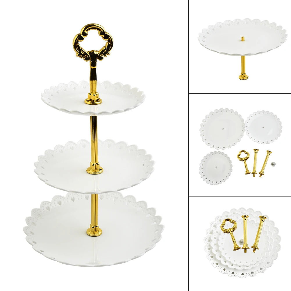 3-Tier Cake Stand Dessert Tray for Parties & Weddings Tiered Cake Stand Babs White trumpet