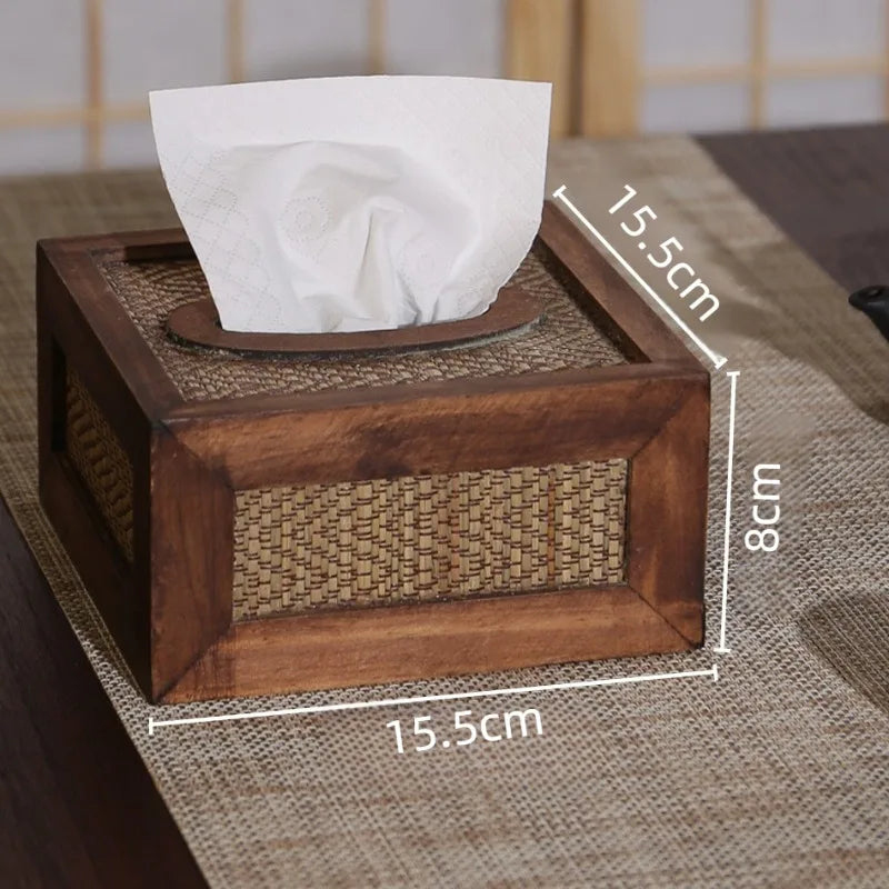 Woven Wood & Rattan Tissue Box – Vintage Napkin Holder Tissue Box Holder Babs Small