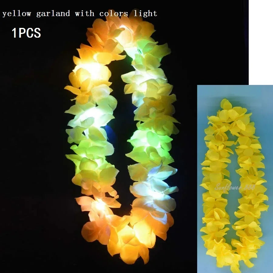 LED Hawaiian Leis Flashing Flower Necklace for Parties