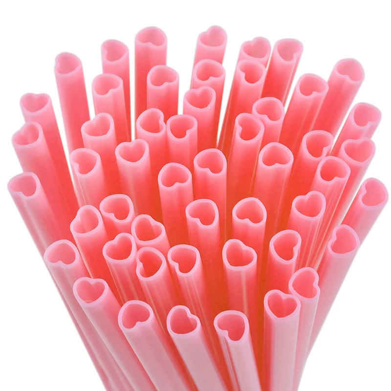 Pink Heart Disposable Straws – Bridal Shower & Party Supplies Disposable Party Straws Babs