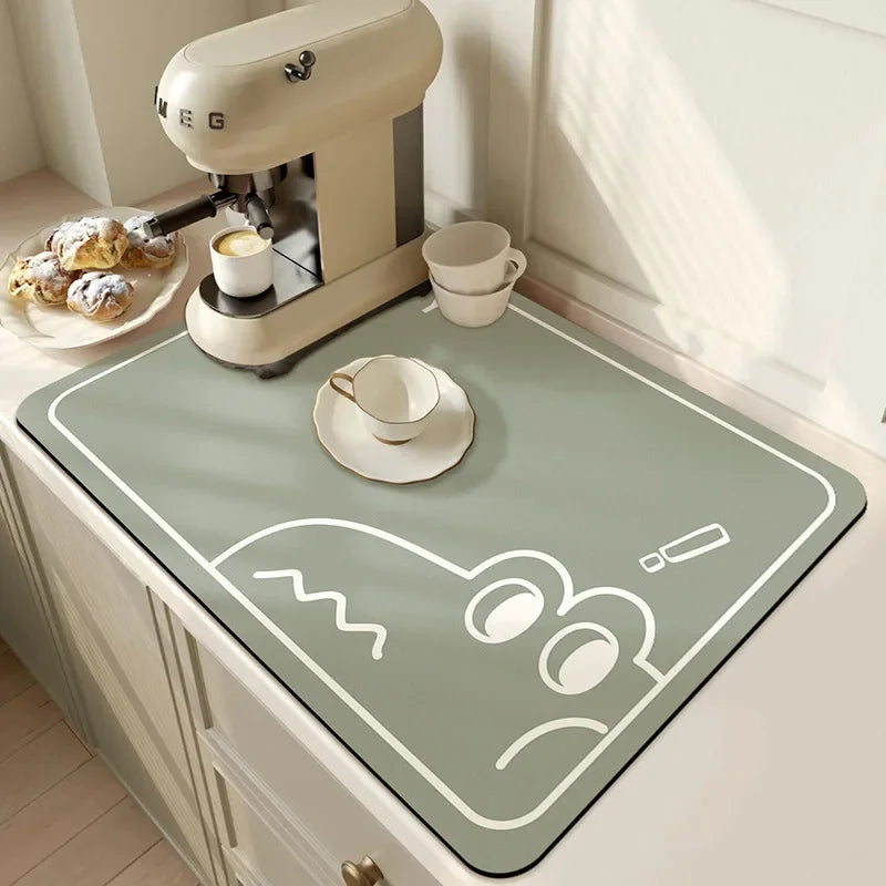 Diatom Mud Coffee Machine Mat – Quick-Dry Dish Drying Pad Dish Drying Mat Babs Dragon Green 50X60CM